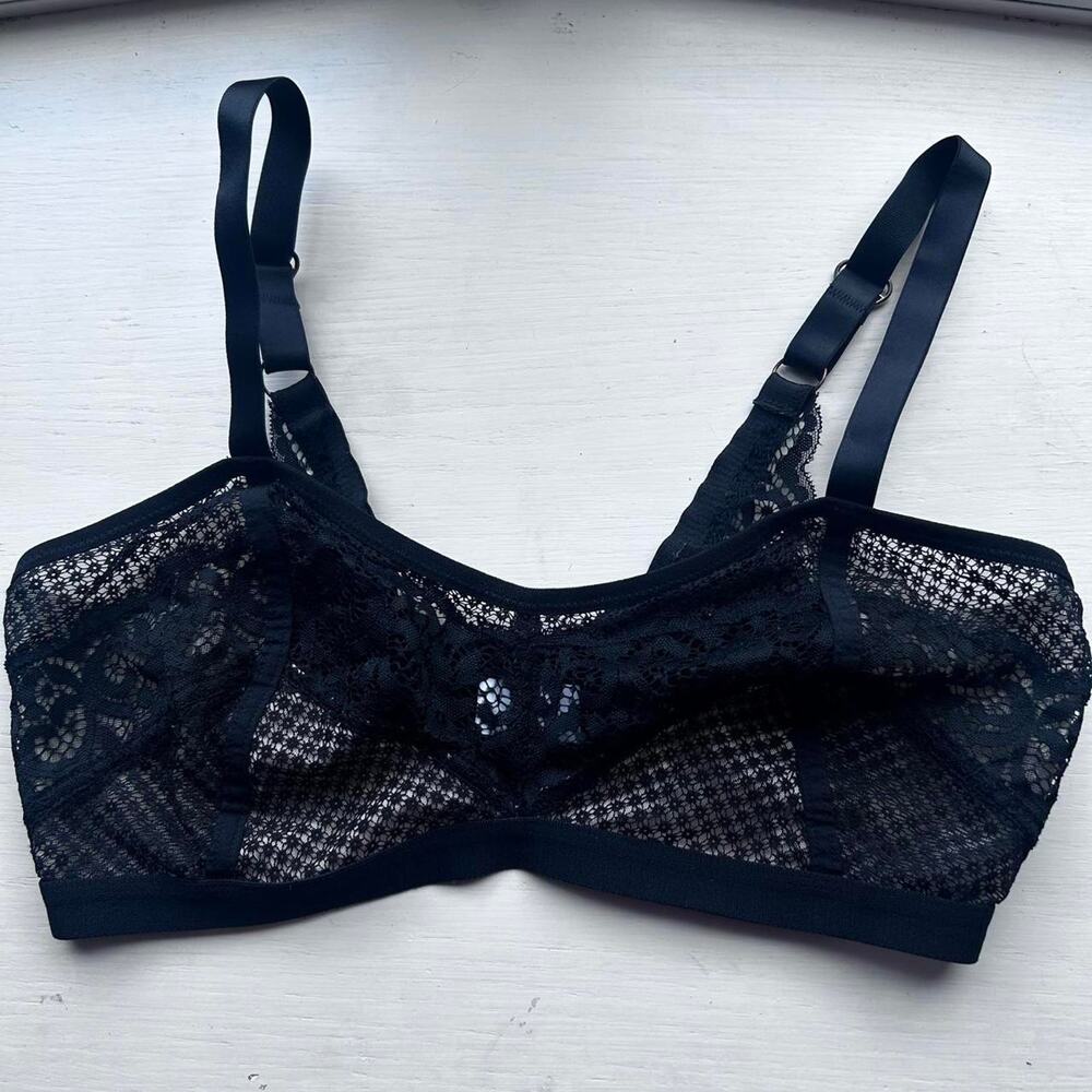Rougette black‎ lace balconette bra 34F Sexy Heart